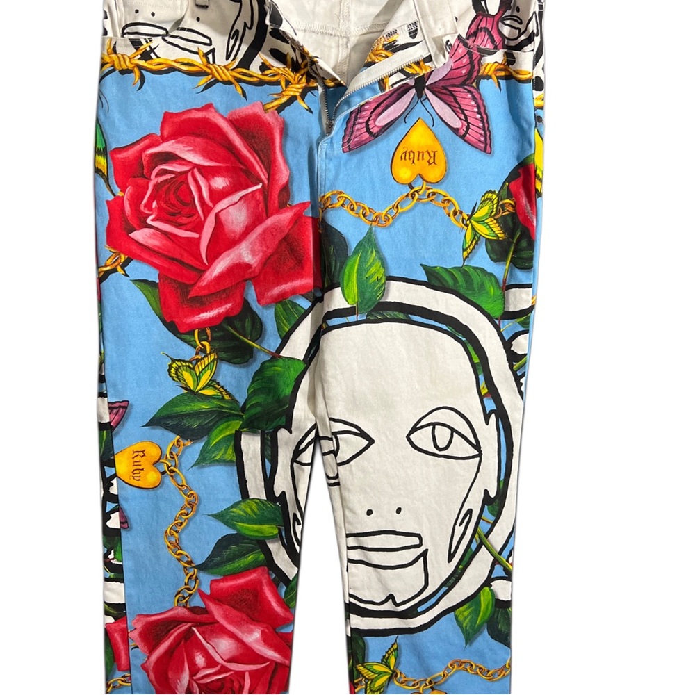 Reku Vibrant Blue Graphic Men's Skinny Jeans